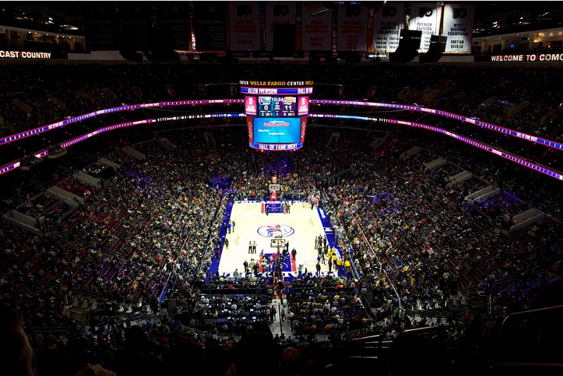 Interior of the arena during a 76ers-Lakers game, December 2016