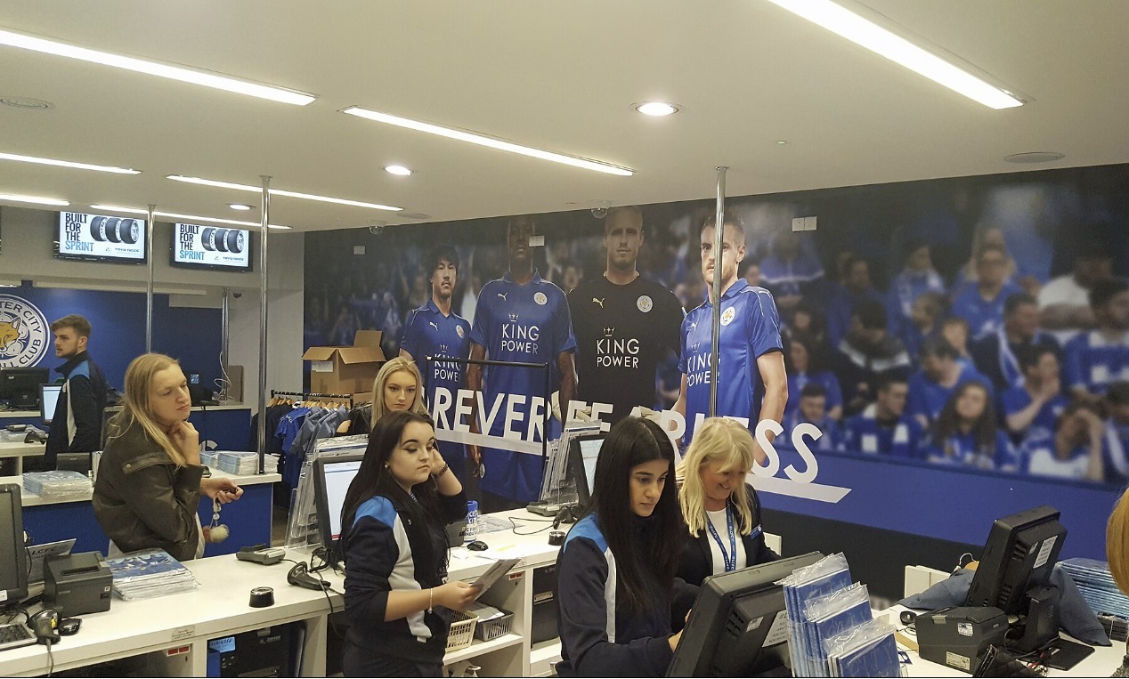 Interior of the Leicester City fan shop at King Power Stadium