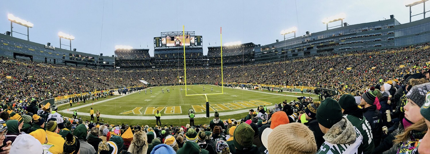 Panorama of the Lambeau Field stands during the game against the Seattle Seahawks, December 2016