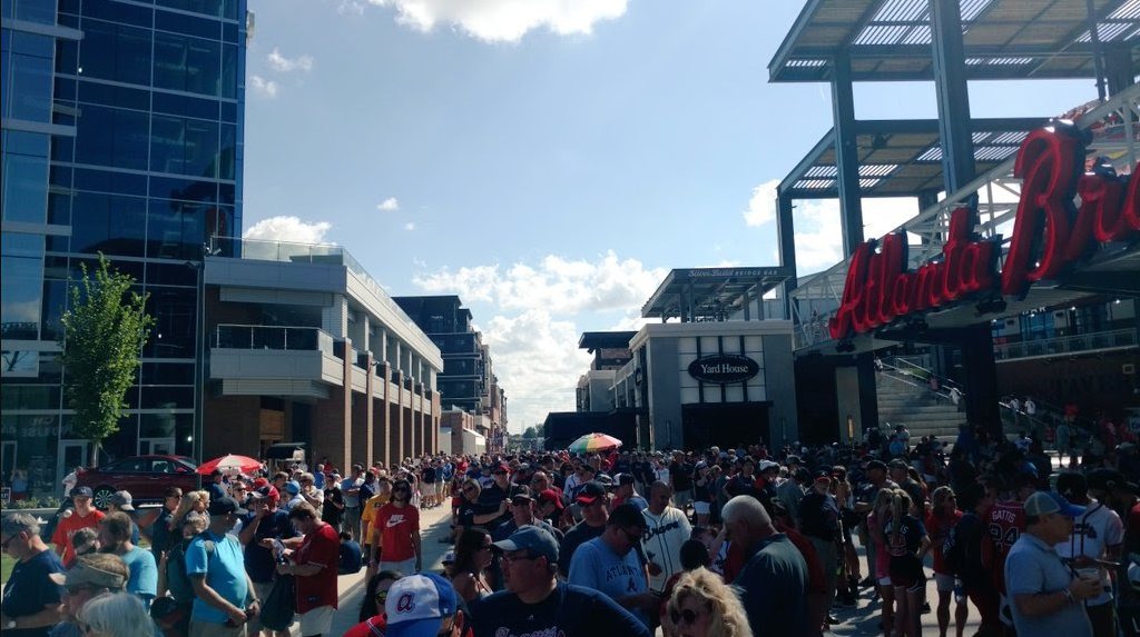 Fans gathered on The Battery Atlanta main street before a game