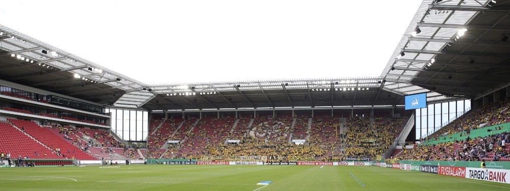 Borussia Dortmund away fans filling their section during the DFB-Pokal match, August 2023