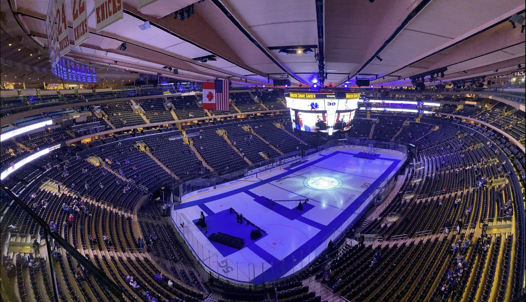 Inside Madison Square Garden set up for an ice hockey game