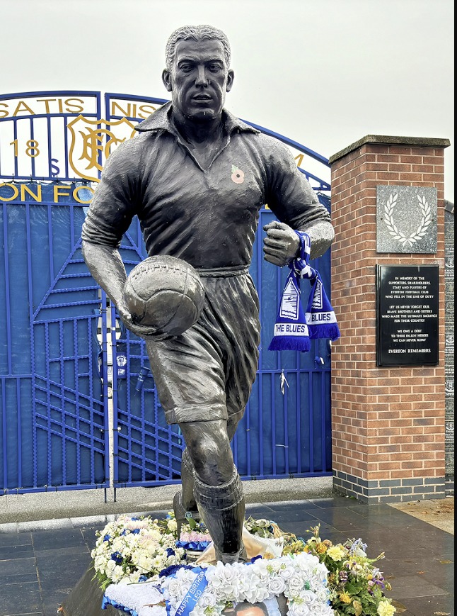 The Dixie Dean statue outside Goodison Park, October 2024