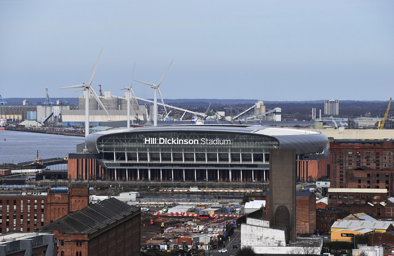 Hill Dickinson Stadium seen from the roof of the Royal Liver Building