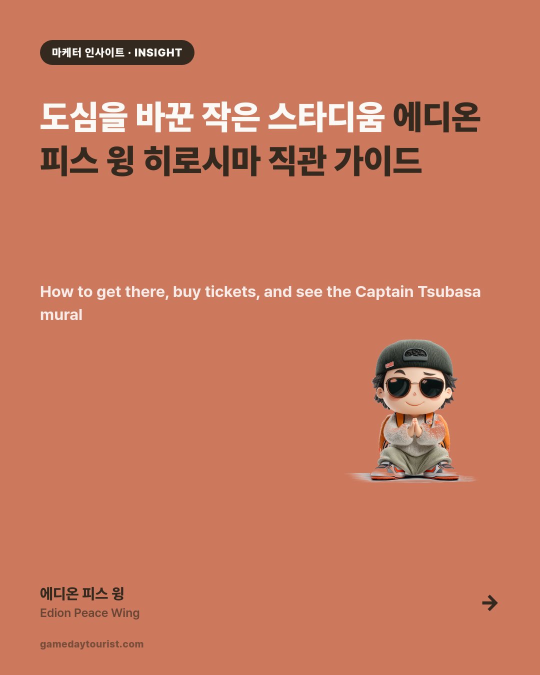 Edion Peace Wing Guide — Access, Tickets, Captain Tsubasa Mural — Card news 1/5