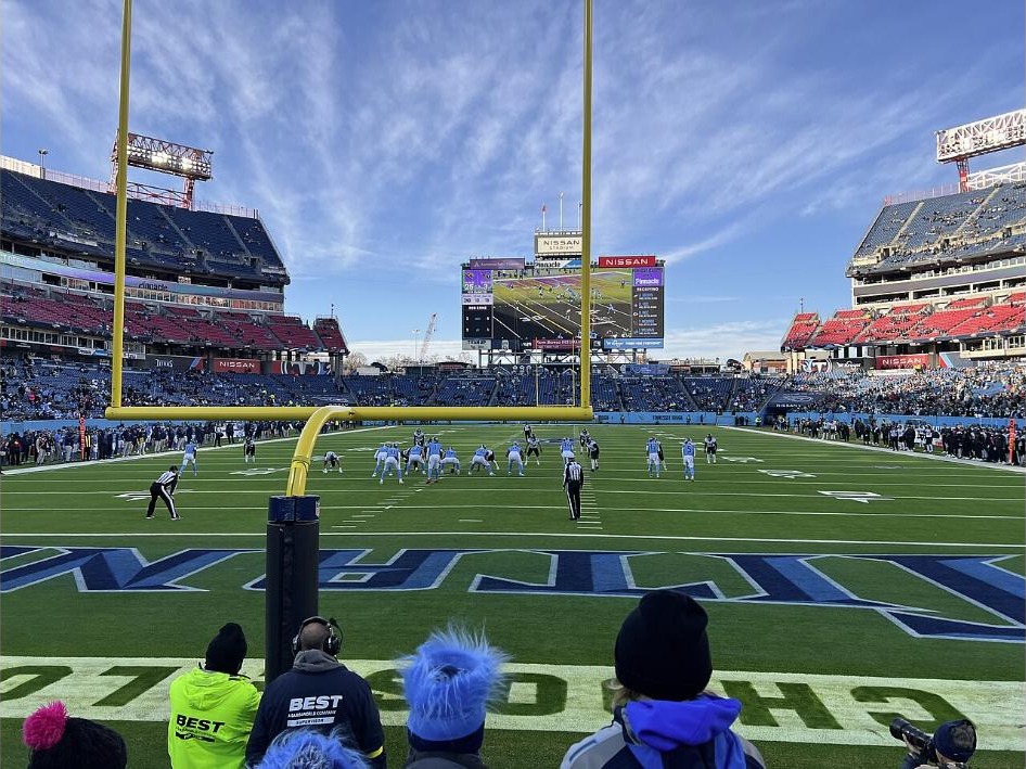 Players on the field and the stands at Nissan Stadium during the November 2025 game against the Jaguars