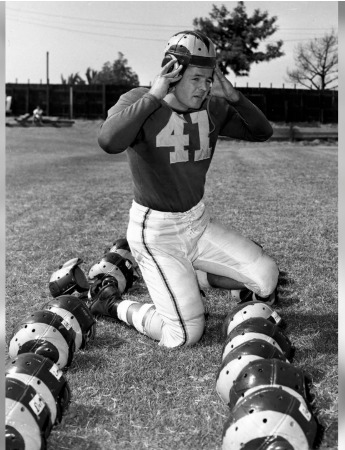 Archive photo of a Rams helmet hand-painted by Fred Gehrke in 1948