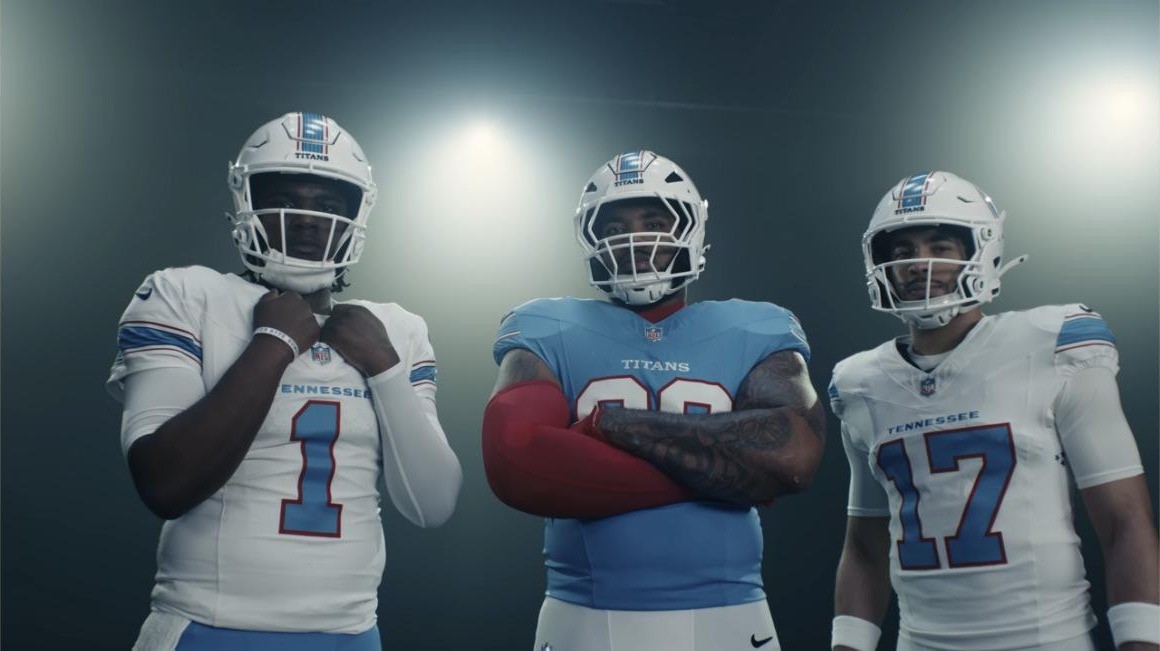 Cam Ward, Jeffery Simmons and Chimere Dike standing side by side in the new uniforms